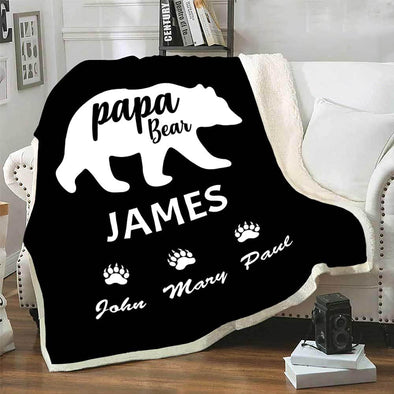Papa Bear, Customized Blanket for Dad, with Custom Daughter/Son Name, Gift for Fathers Day, Birthday, Thanksgiving, Christmas, Super Soft and Warm Blanket