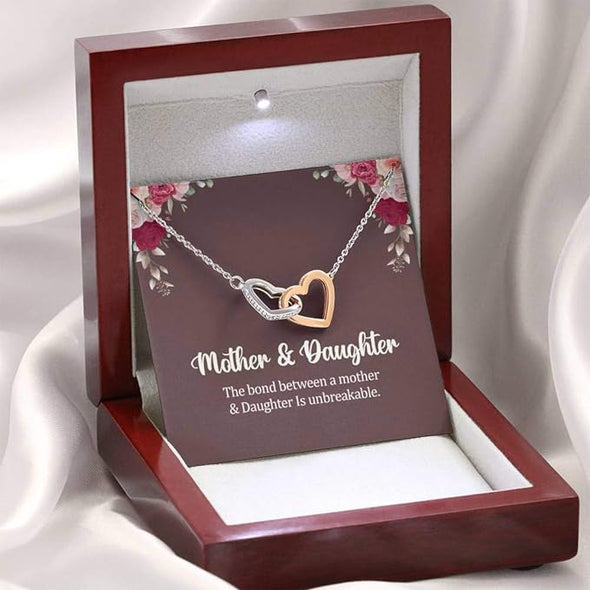 The Bond Between a Mother & Daughter Is Unbreakable. Interlocking Hearts Necklace With Message Card, Two Hearts Necklace, Gift for Mom/daughter, Unique Gift For Her