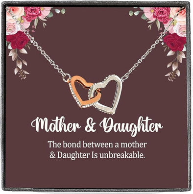 The Bond Between a Mother & Daughter Is Unbreakable. Interlocking Hearts Necklace With Message Card, Two Hearts Necklace, Gift for Mom/daughter, Unique Gift For Her