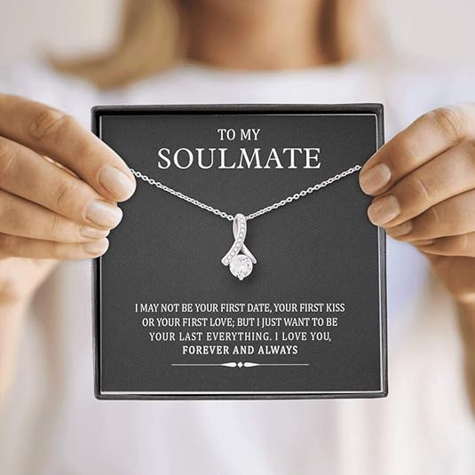 To My Soulmate, Alluring Beauty Necklace for Wife/Girlfriend, Necklace for Women, Gift for Valentine's Day, Christmas, Birthdays, Elegant 14k White Gold over Stainless Steel