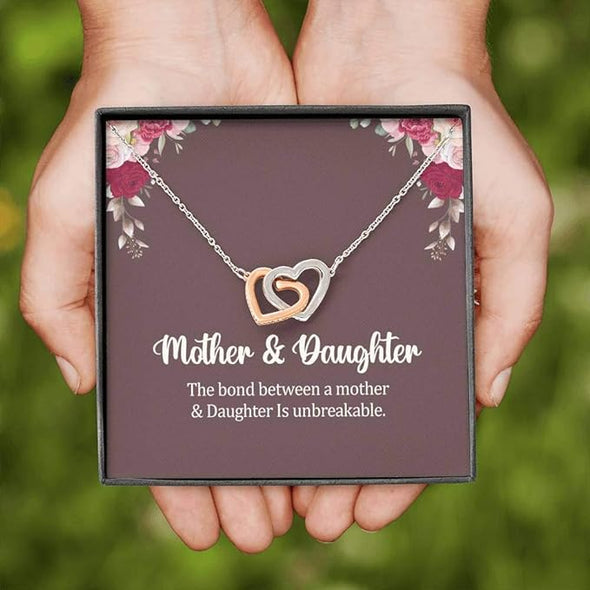 The Bond Between a Mother & Daughter Is Unbreakable. Interlocking Hearts Necklace With Message Card, Two Hearts Necklace, Gift for Mom/daughter, Unique Gift For Her