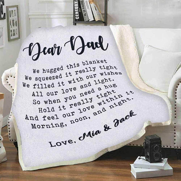 Dear Dad, Customized Blanket for Father, with Custom Daughter/Son Name, Gift for Father's Day, Birthday, Thanksgiving, Super Soft and Warm Blanket