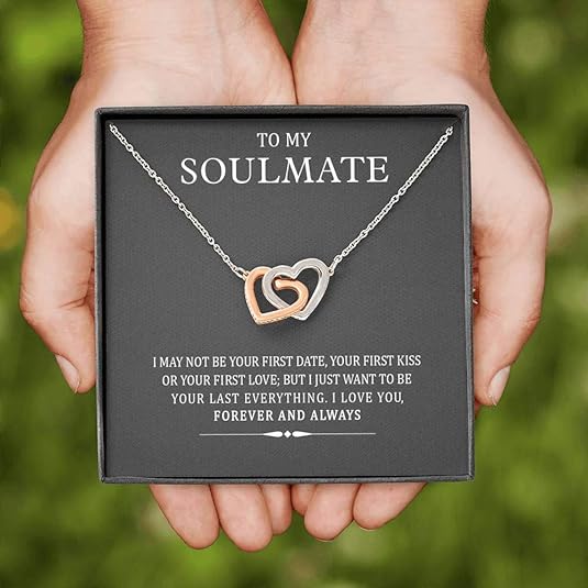 To My Soulmate, Interlocking Heart Necklace, Gift for Your Better Half, Forever and Always, Pendant With Message Card, Couple Gifts, Jewelry for Her