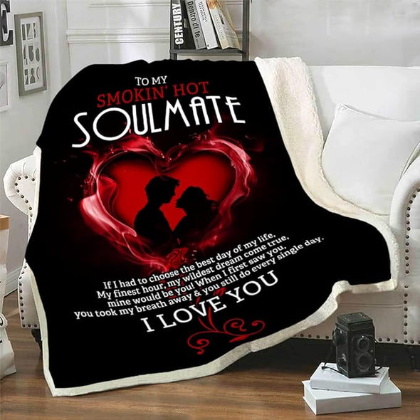 My Hot Smoking Soulmate I Love You Blanket for Couples, Personalized Blanket Lovely Present, Birthday, Anniversary, Valentine's Day, Velvet Soft, Light Weight Throw Warm Bed Blanket Gift