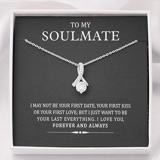 To My Soulmate, Alluring Beauty Necklace for Wife/Girlfriend, Necklace for Women, Gift for Valentine's Day, Christmas, Birthdays, Elegant 14k White Gold over Stainless Steel