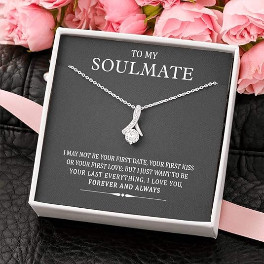 To My Soulmate, Alluring Beauty Necklace for Wife/Girlfriend, Necklace for Women, Gift for Valentine's Day, Christmas, Birthdays, Elegant 14k White Gold over Stainless Steel