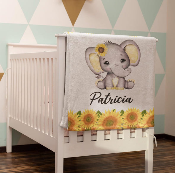 Personalized Cute Baby Elephant Blanket with Custom Name, Gift for Your Darling Kid, Grandkid, Preschooler, On Christmas Birthday, Children's Day, Warm Blanket, Soft Fussy Blanket