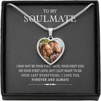 To My Soulmate, Love You Forever and Always, Custom Photo Heart Necklace With Message, Necklace for Wife, Present for Birthday, Anniversary, Christmas Gift