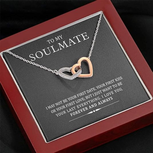 To My Soulmate, Interlocking Heart Necklace, Gift for Your Better Half, Forever and Always, Pendant With Message Card, Couple Gifts, Jewelry for Her