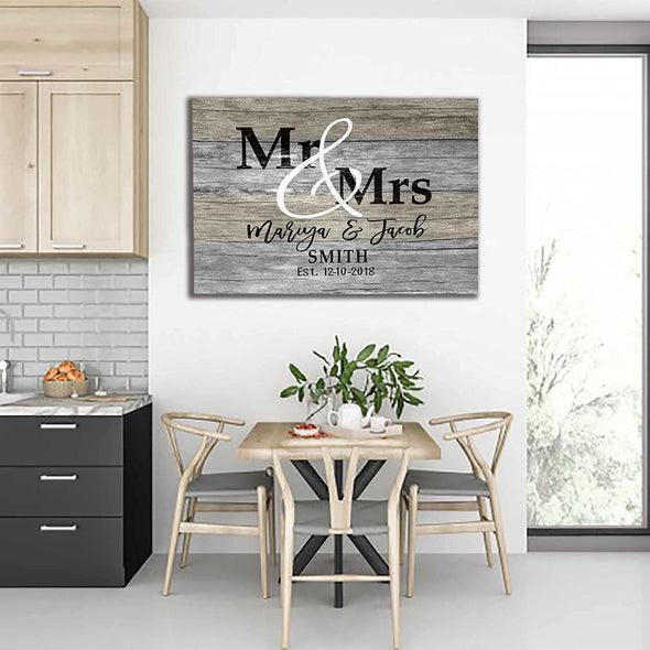 Personalized Mr. & Mrs. Couple's Canvas - Customized Home Décor for Anniversaries, Valentine's Day, and Weddings - Handcrafted in the USA