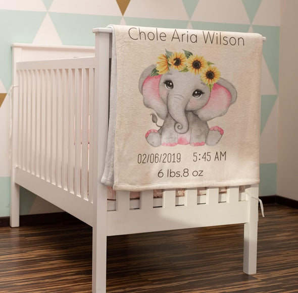 Cute Little Elephant Personalized Gift, Customized Kids Blanket, for Your Kids Grandkids Toddlers, Birthday, Children's Day,, Light Weight, Soft Fleece Throw Blanket