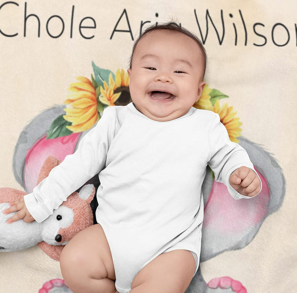 Cute Little Elephant Personalized Gift, Customized Kids Blanket, for Your Kids Grandkids Toddlers, Birthday, Children's Day,, Light Weight, Soft Fleece Throw Blanket