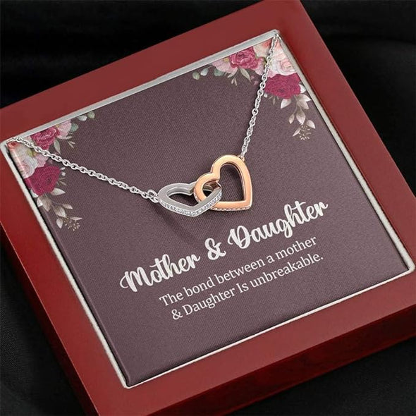 The Bond Between a Mother & Daughter Is Unbreakable. Interlocking Hearts Necklace With Message Card, Two Hearts Necklace, Gift for Mom/daughter, Unique Gift For Her