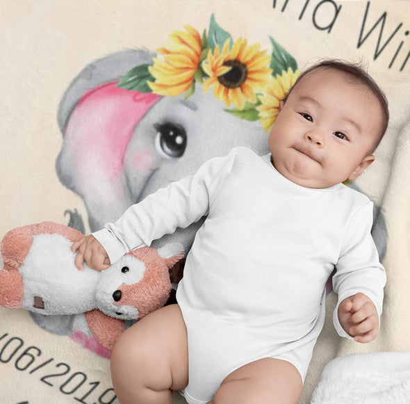 Cute Little Elephant Personalized Gift, Customized Kids Blanket, for Your Kids Grandkids Toddlers, Birthday, Children's Day,, Light Weight, Soft Fleece Throw Blanket