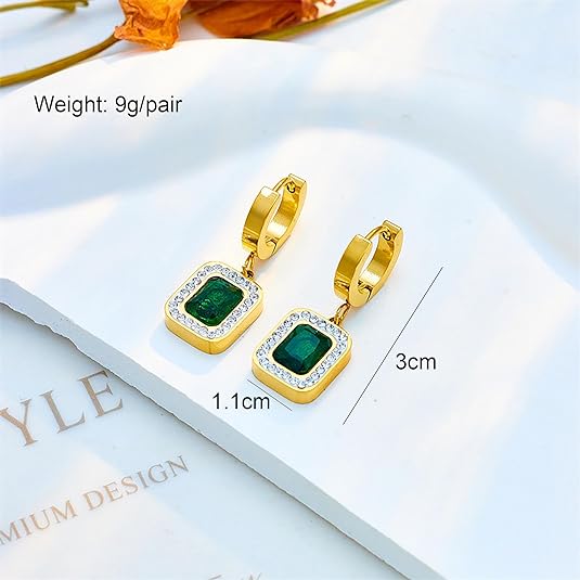 Necklace Set With Square Shaped Green Emerald, Gift Set for Women, 3 pcs Emerald Jewelry Set, With Necklace/Bracelet/Earrings, Women's Day Birthday Wedding, Gift for Brides Mom Wife Etc.