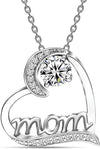 925 Sterling Silver Heart Mom Necklace for Women - Celebrate Women's Day with Mom, Elegant Cubic Zirconia Pendant, Ideal for Mother's Day & Birthdays