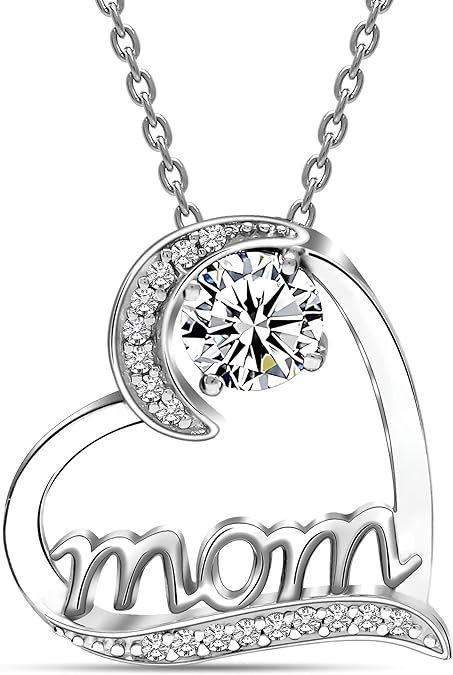 925 Sterling Silver Heart Mom Necklace for Women - Celebrate Women's Day with Mom, Elegant Cubic Zirconia Pendant, Ideal for Mother's Day & Birthdays