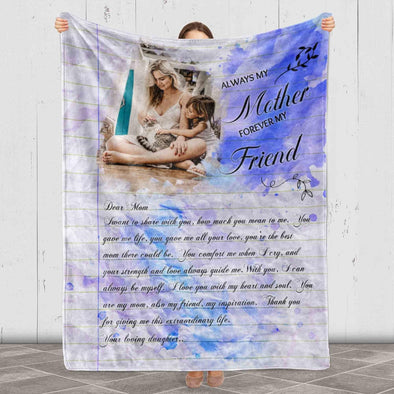 Custom photo blanket for mom, Always My Mother Forever My Friend, Gift For birthday, Mother's Day, Thanksgiving, Proudly Printed from USA
