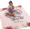 Cute Little Elephant Personalized Gift, Customized Name, for Your Kids Grandkids Toddlers, Christmas, Birthday, Children's Day, Soft Warm Bed Blanket Cozy Fleece Woven Blanket