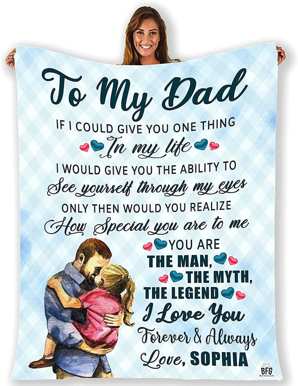 The Man The Myth The Legend, Customized Blanket for Father, with Custom Daughter/Son Name, Gift for Birthday, Father's Day, Thanksgiving, Super Soft and Warm Blanket
