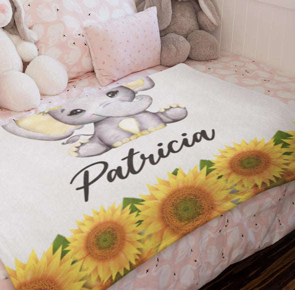 Personalized Cute Baby Elephant Blanket with Custom Name, Gift for Your Darling Kid, Grandkid, Preschooler, On Christmas Birthday, Children's Day, Warm Blanket, Soft Fussy Blanket