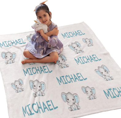 Adorn Your Child's World with Adorable Little Elephants - Personalized with Custom Name | Ideal Gift for Toddlers, Newborns, Grandkids | Perfect for Christmas, Birthdays, Children's Day | Soft, Cozy, and Warm Throw Blanket