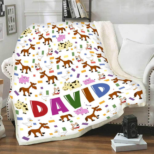 our Little One in Love: Personalized Kids' Name Blanket - Perfect Gift from Loved Ones for Birthdays, Holidays, and Special Occasions! Adorned with Adorable Animal Designs and Customized with Your Child's Name, Printed in the USA