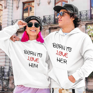 Born To Love Him Her, Unisex Hoodies, Pouch Pocket, For Couple Hoodies