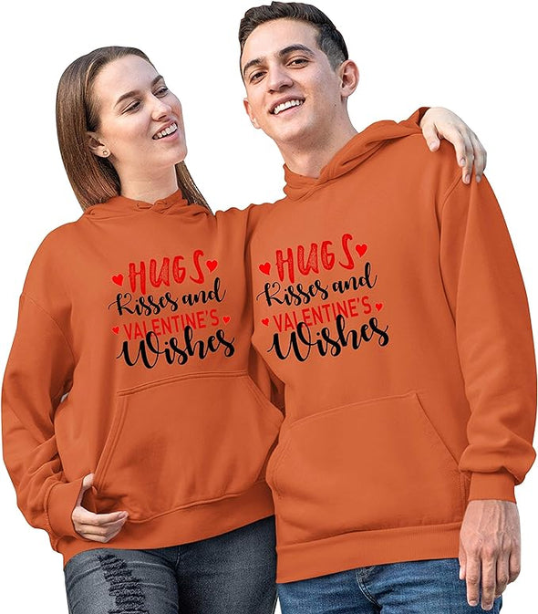 Hugs Kisses And Valentine Wishes Hoodies, Pullover Hoodies, For Couples, Printed Couple Hoodies