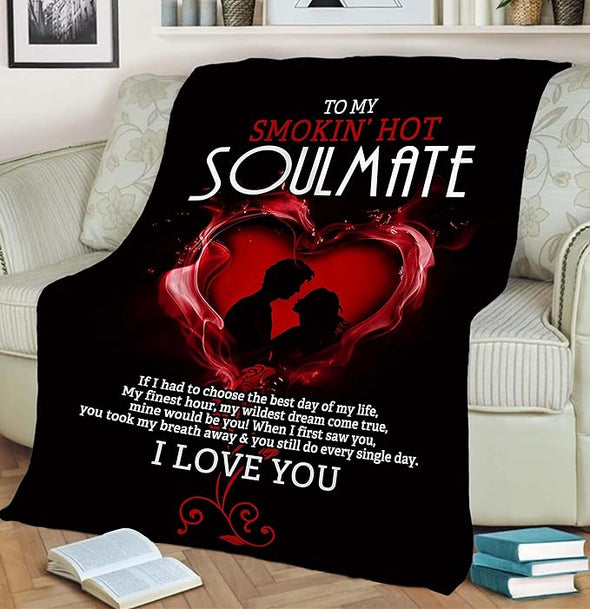 My Hot Smoking Soulmate I Love You Blanket for Couples, Personalized Blanket Lovely Present, Birthday, Anniversary, Valentine's Day, Velvet Soft, Light Weight Throw Warm Bed Blanket Gift