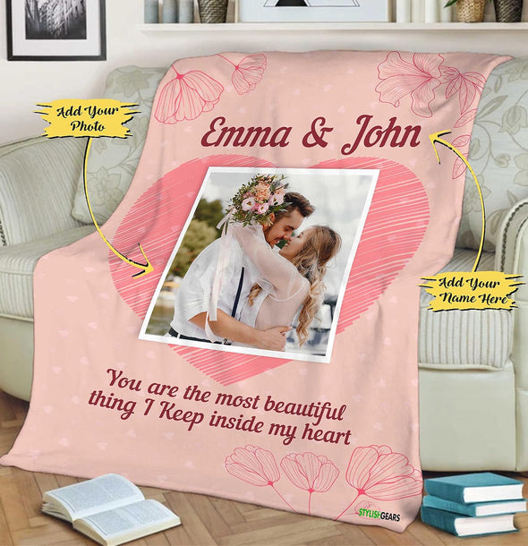 "Custom Couple Photo Blanket - Thoughtful Birthday Surprise | Cherished Gift for Him/Her on Anniversaries, Weddings, or Valentine's | Snug and Washable | Distinctive Romantic Keepsake"