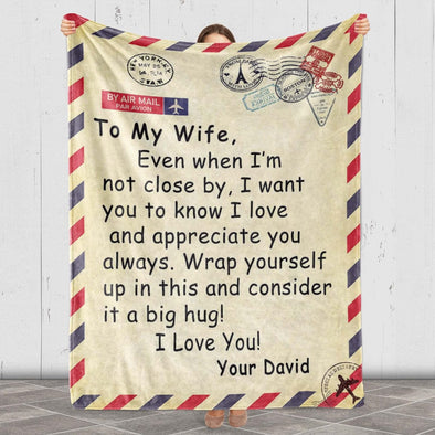 Personalized Air Mail Blanket for Wife - Custom Gift from Husband | 'To My Wife, With Love' Anniversary, Birthday, Christmas Present | Best Premium Quality, Super Soft and Warm - Made in USA