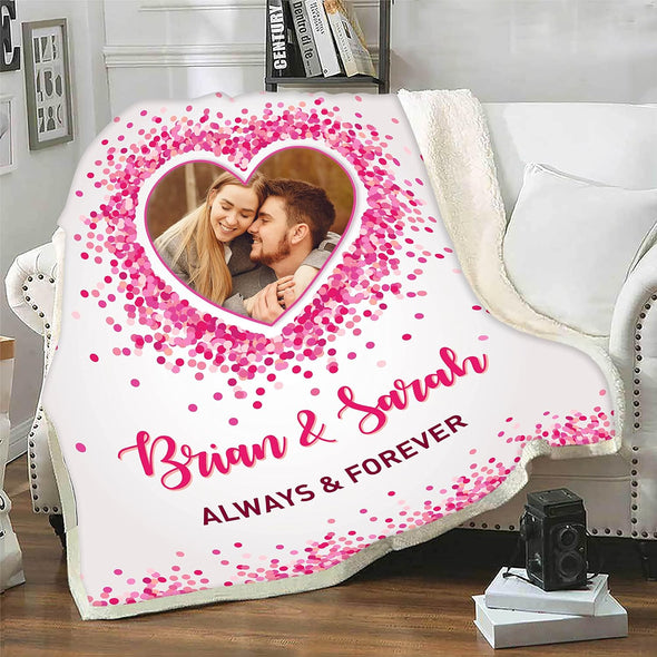 The Best Romantic Gift for Couples Photo Blanket, Forever and Always, Customized Photo and Names, Anniversary, Birthday, Valentine's Day Gift, Super Cozy Soft Throw Warm White Blanket