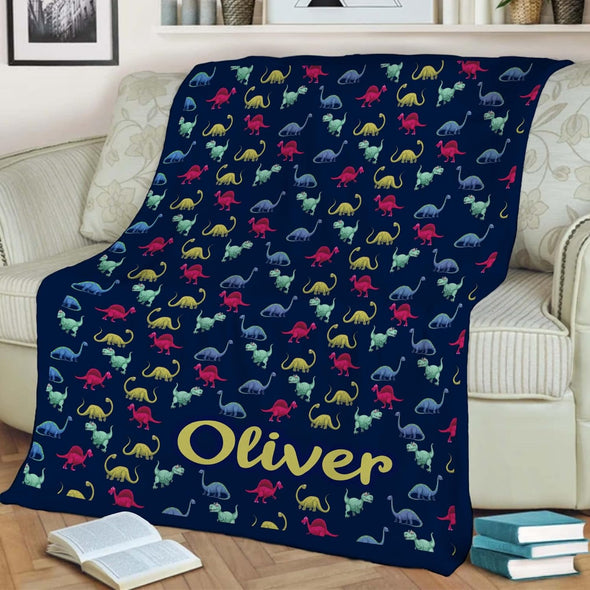 Customized Name Blanket for Kids, Cute Dinosaur Design Print, Gift from Family, Friends, Relatives for Birthday, Thanksgiving, Christmas, Festivals Proudly Printed in USA Fleece or Sherpa Blanket