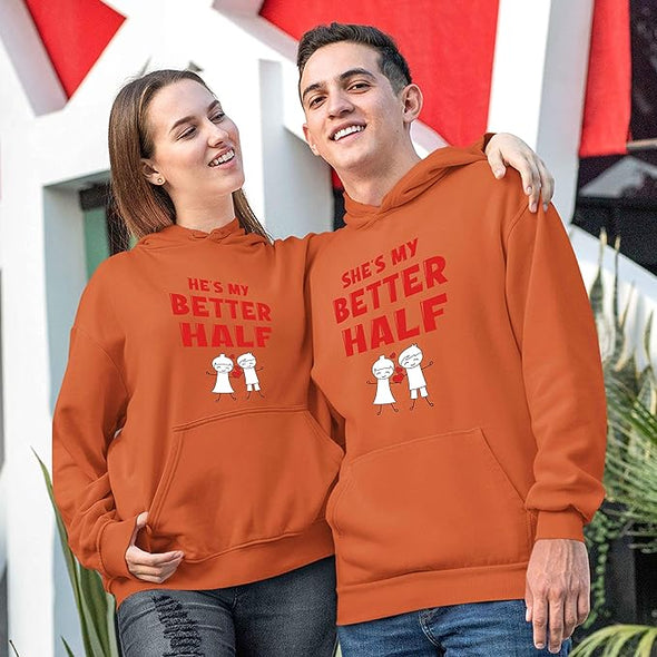 Printed He She Is My Better Half, Unisex Hoodies For Couples