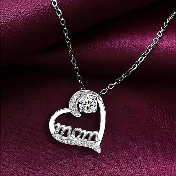 925 Sterling Silver Heart Mom Necklace for Women - Celebrate Women's Day with Mom, Elegant Cubic Zirconia Pendant, Ideal for Mother's Day & Birthdays