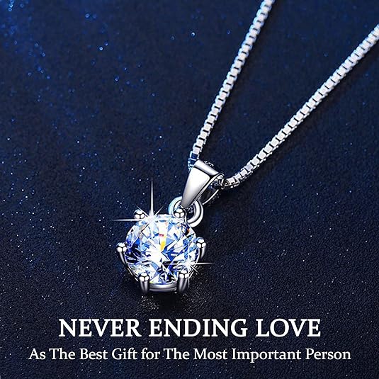 GRA Certified 2 Carat Moissanite Pendant in 925 Sterling Silver – 6 Claws - Perfect Gift for Her, Birthday/Mothers Day or any Special Occasions, Necklace for Wife/Mom/Sister etc.