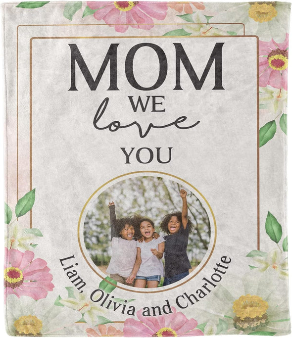 Personalized Name and Photo Blanket for Mom/Mother, Mom We Love You, Birthday, Mother's Day, Thanksgiving, and Christmas gift from Son/Daughter  Proudly Printed from USA