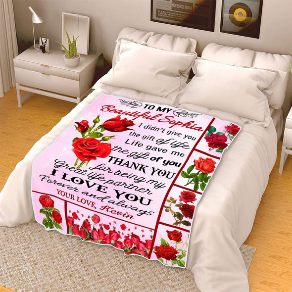 Life Gave Me The Gift of You, Customized Fleece Blankets for Couples, Best Gift for Your Life Partner with Quotes, Valentine's Day, Birthday Gift, Super Soft and Cozy Blanket