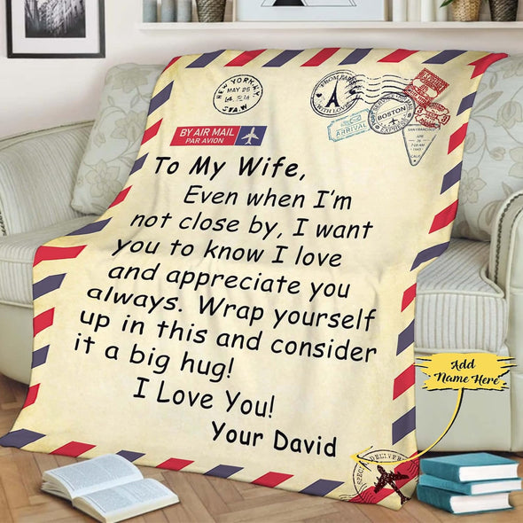 Personalized Air Mail Blanket for Wife - Custom Gift from Husband | 'To My Wife, With Love' Anniversary, Birthday, Christmas Present | Best Premium Quality, Super Soft and Warm - Made in USA
