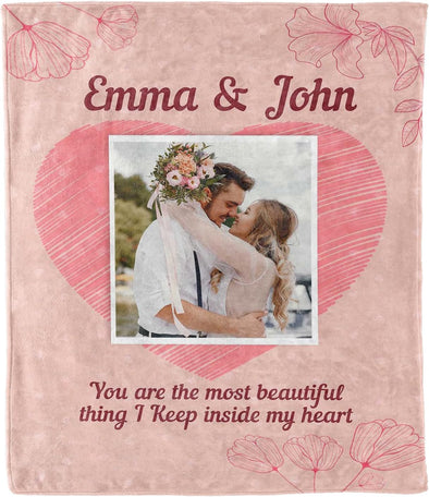 "Custom Couple Photo Blanket - Thoughtful Birthday Surprise | Cherished Gift for Him/Her on Anniversaries, Weddings, or Valentine's | Snug and Washable | Distinctive Romantic Keepsake"