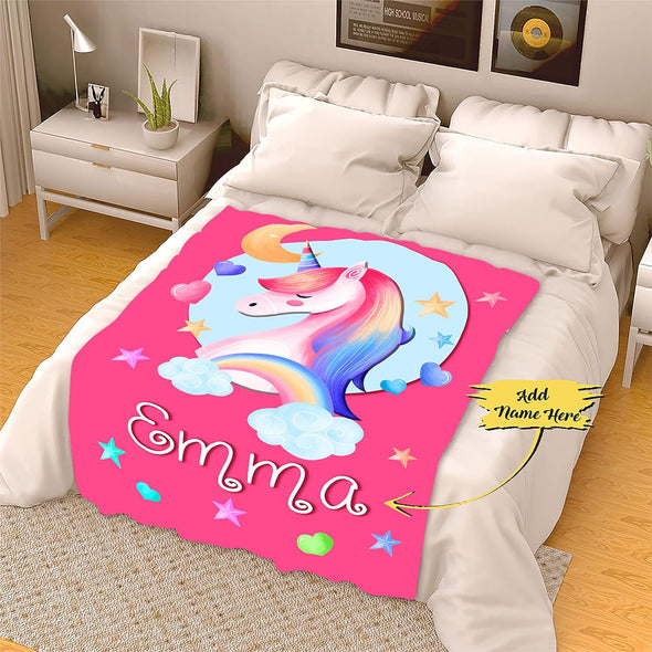 Personalized Unicorn Throw Blanket for Girls - Soft Fleece Toddler Blanket, Perfect Bedroom Décor & Custom Birthday Gift with Name - Printed in USA