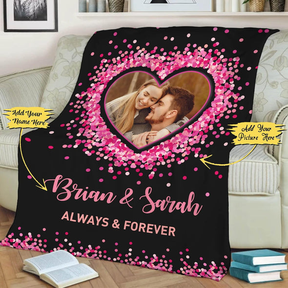 Personalized Gift for Couples Photo Blanket, Forever and Always, Customized Photo and Names, Gift For Anniversary, Birthday, Valentine's Day, Super Cozy Soft Blanket