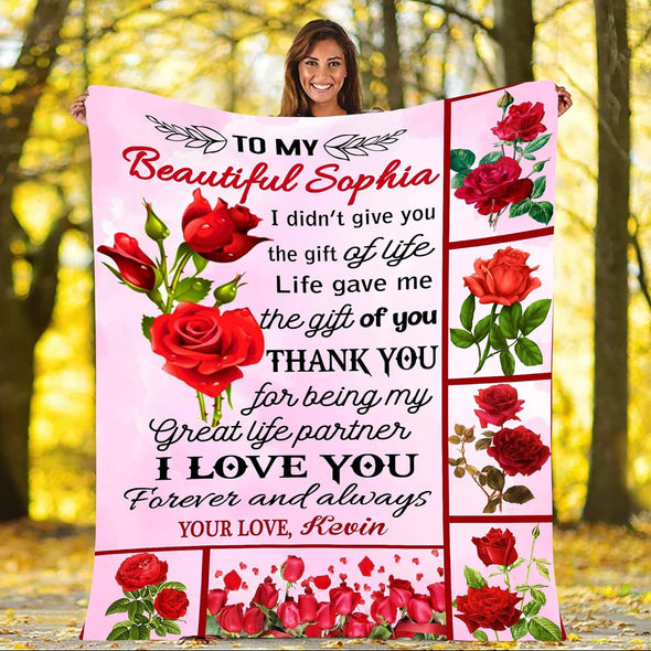 Life Gave Me The Gift of You, Customized Fleece Blankets for Couples, Best Gift for Your Life Partner with Quotes, Valentine's Day, Birthday Gift, Super Soft and Cozy Blanket