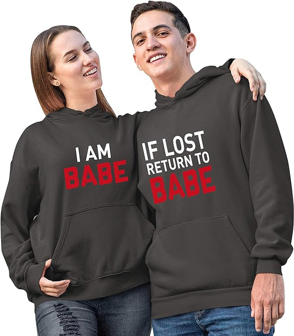 If Lost Return To Babe, Pullover Hoodies, For Couples, Matching Hoodies for Couples