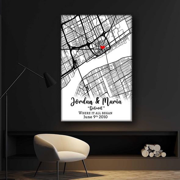 Personalized Where We Met Map Poster - Commemorate Your Love Story with Names and Date! Ideal for Valentine's Day, Engagements, and Special Occasions. Capture the Magic of Your First Meeting