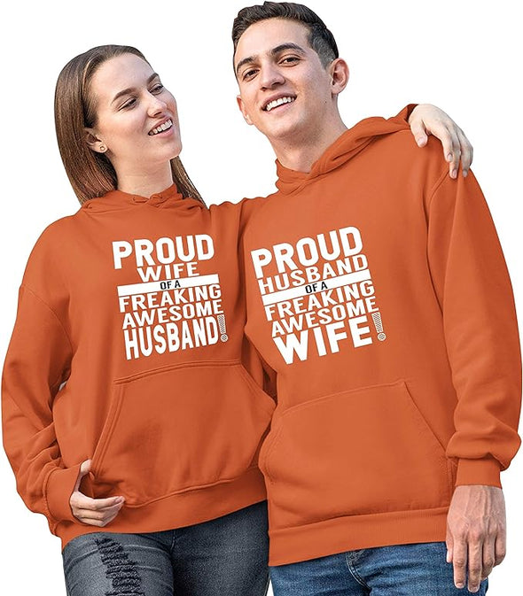 Proud Wife Husband, Cotton Hoodies For Couples, kangaroo pocket