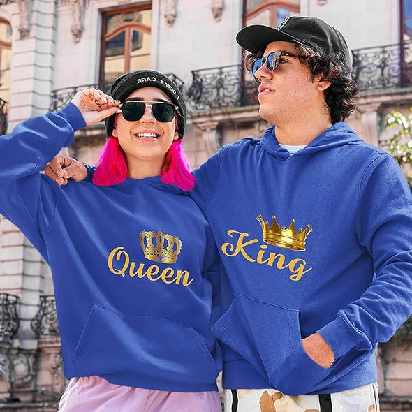 Queen King, Unisex Couple Hoodies, Kangaroo Pocket, For Couples