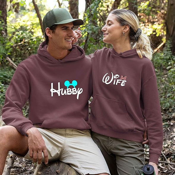 Wifey Hubby, Unisex Hoodies For Couples, Pouch Pocket