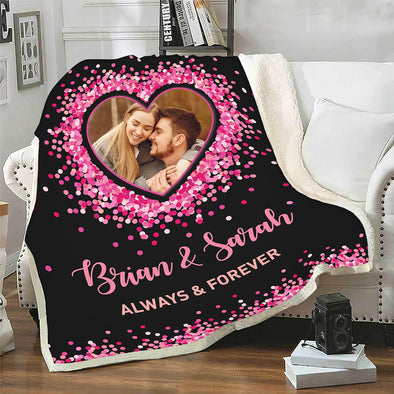 Personalized Gift for Couples Photo Blanket, Forever and Always, Customized Photo and Names, Gift For Anniversary, Birthday, Valentine's Day, Super Cozy Soft Blanket